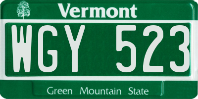VT license plate WGY523