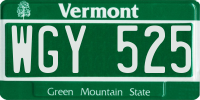 VT license plate WGY525