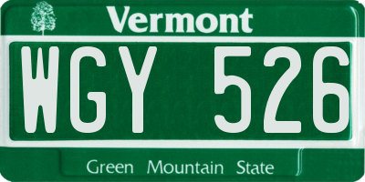 VT license plate WGY526
