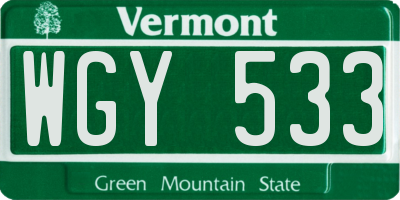 VT license plate WGY533