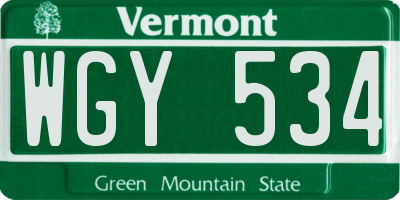 VT license plate WGY534