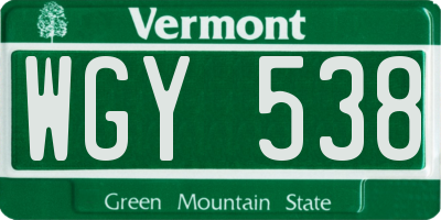 VT license plate WGY538
