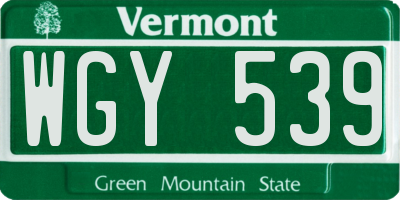 VT license plate WGY539