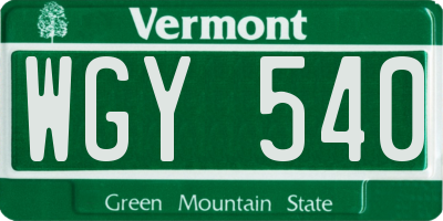 VT license plate WGY540