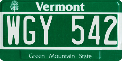 VT license plate WGY542