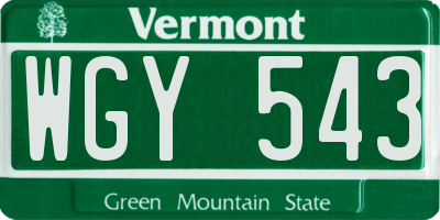 VT license plate WGY543