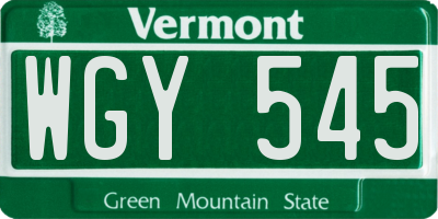 VT license plate WGY545