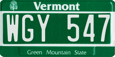 VT license plate WGY547