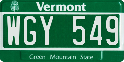 VT license plate WGY549