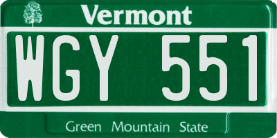 VT license plate WGY551