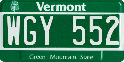 VT license plate WGY552