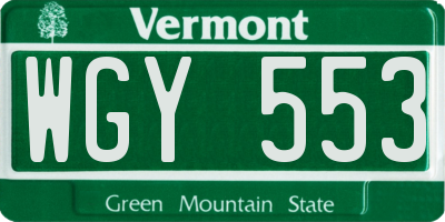 VT license plate WGY553