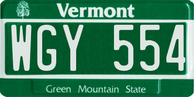VT license plate WGY554