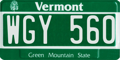 VT license plate WGY560