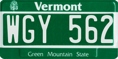 VT license plate WGY562