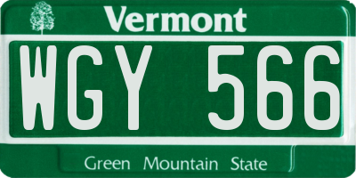 VT license plate WGY566