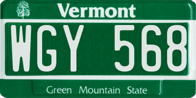 VT license plate WGY568