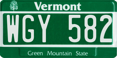 VT license plate WGY582