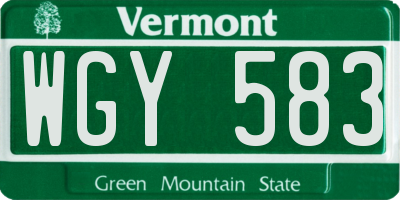 VT license plate WGY583