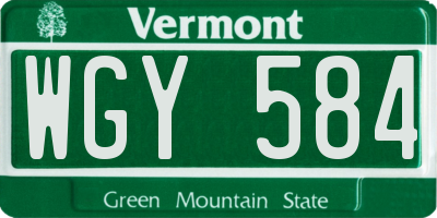 VT license plate WGY584