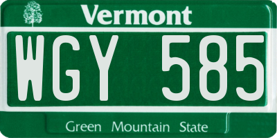 VT license plate WGY585