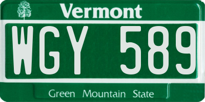VT license plate WGY589