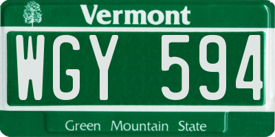 VT license plate WGY594