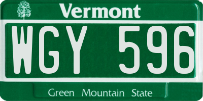 VT license plate WGY596