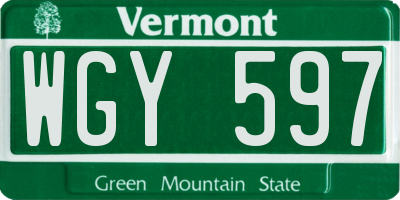 VT license plate WGY597