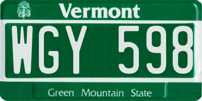 VT license plate WGY598