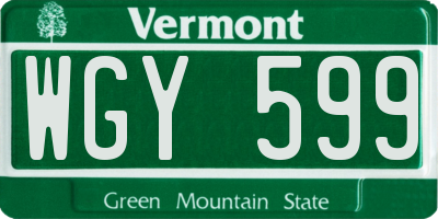 VT license plate WGY599