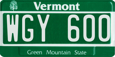 VT license plate WGY600