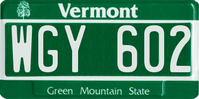 VT license plate WGY602