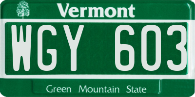 VT license plate WGY603