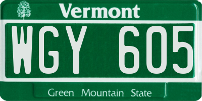 VT license plate WGY605