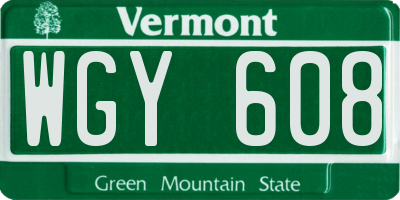 VT license plate WGY608