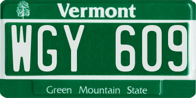 VT license plate WGY609