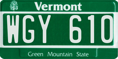 VT license plate WGY610