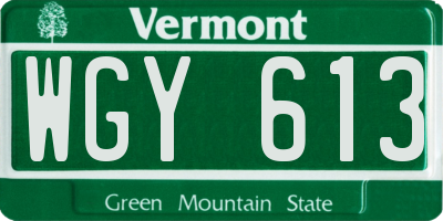 VT license plate WGY613