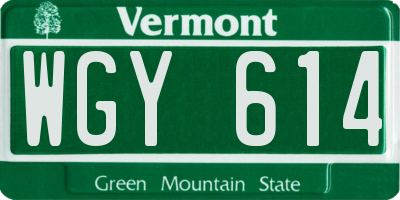 VT license plate WGY614