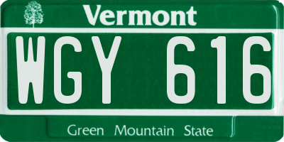 VT license plate WGY616