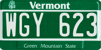 VT license plate WGY623