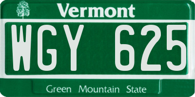 VT license plate WGY625