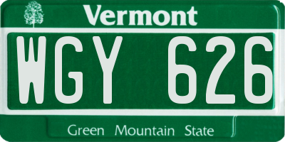 VT license plate WGY626