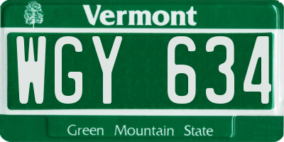 VT license plate WGY634