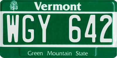 VT license plate WGY642