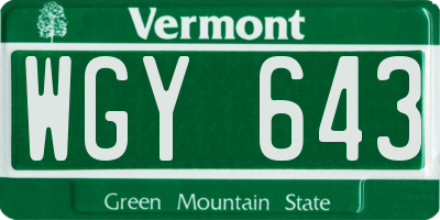 VT license plate WGY643