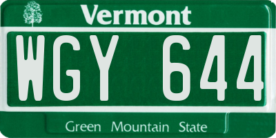 VT license plate WGY644