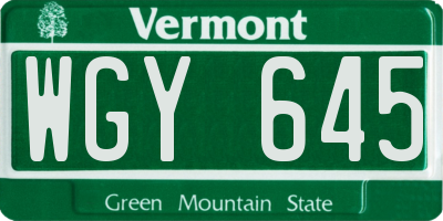 VT license plate WGY645