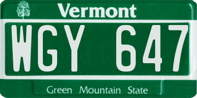 VT license plate WGY647